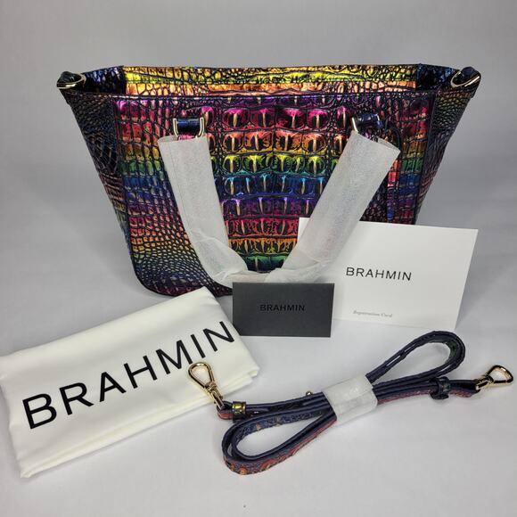 BRAHMIN Small Ashlee Technicolor Rainbow Melbourne Satchel Leather NWT - Picture 12 of 15